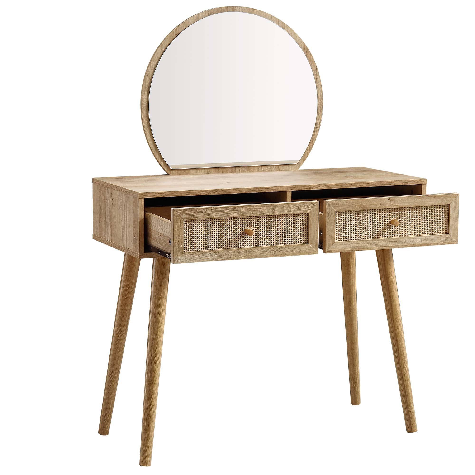 Frances Woven Rattan Vanity Table with Mirror, Natural