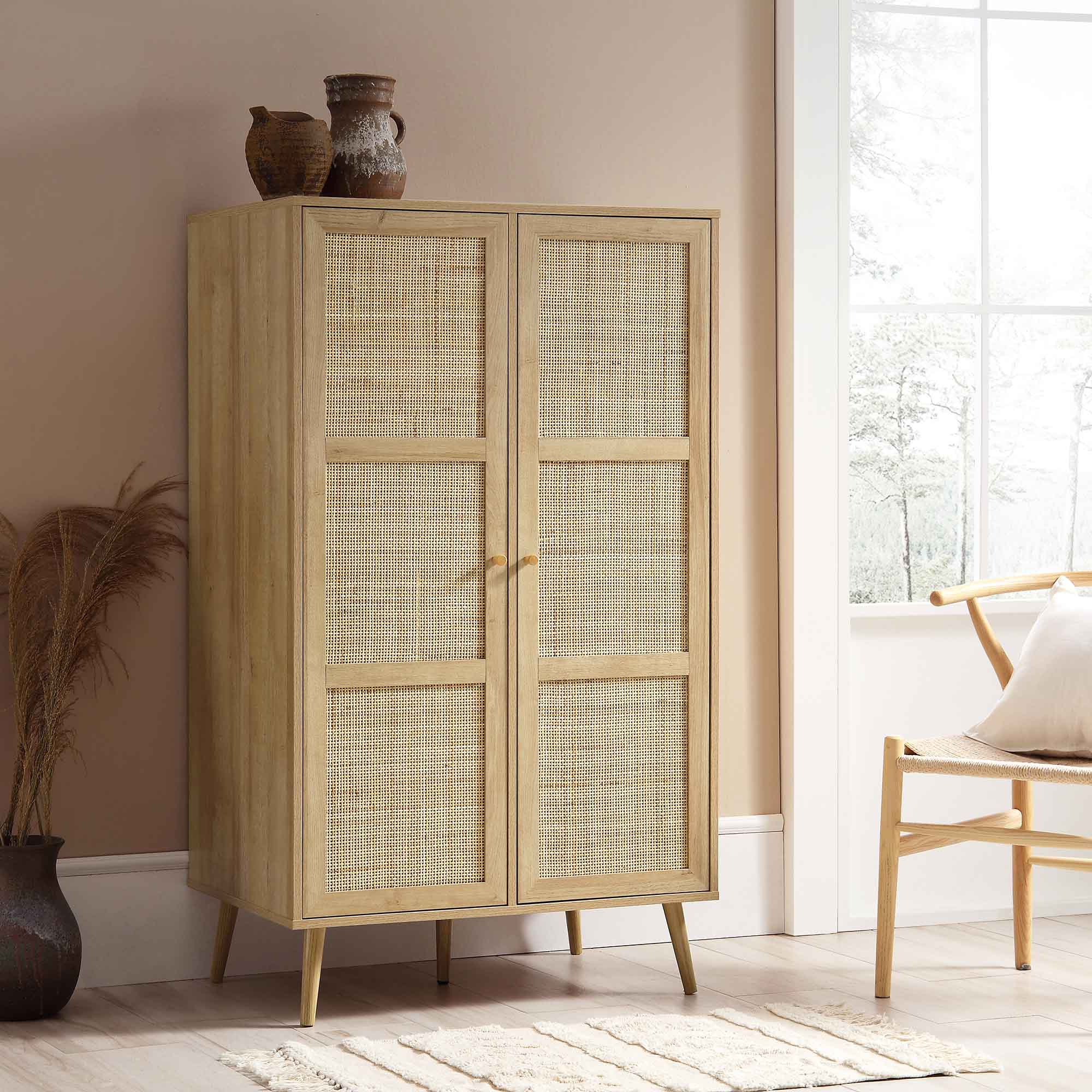 Frances Woven Rattan Compact Double Closet, Natural