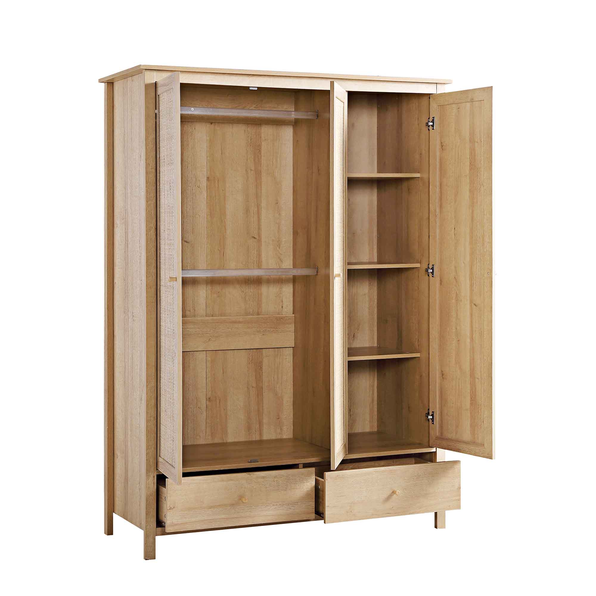 Frances Rattan Triple Closet with 2 Drawers, Natural