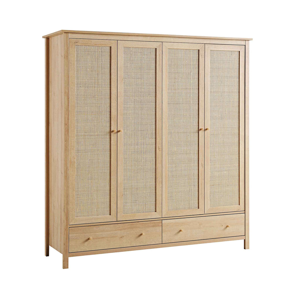 Frances Rattan 4-Door Closet with 2 Drawers, Natural