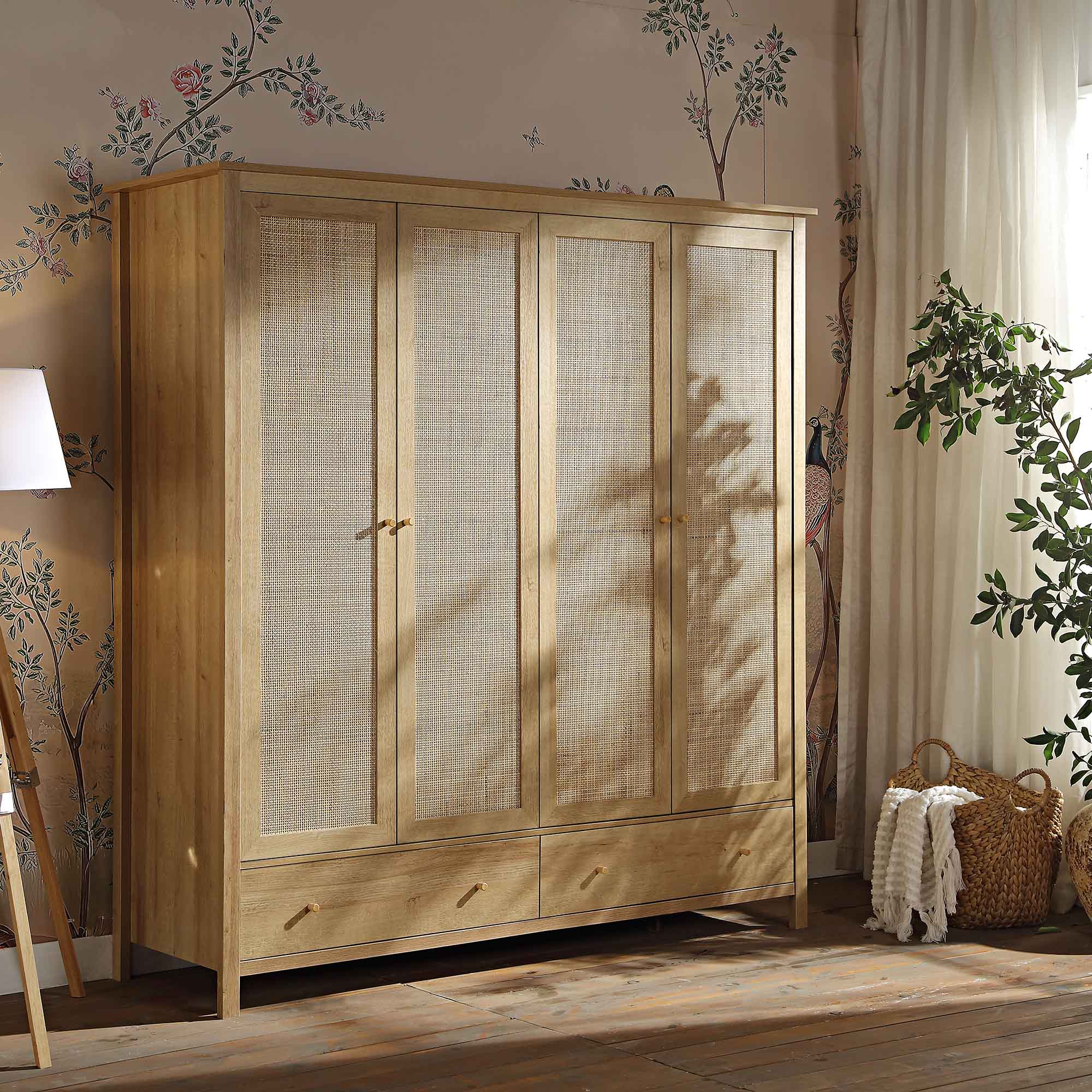 Frances Rattan 4-Door Closet with 2 Drawers, Natural