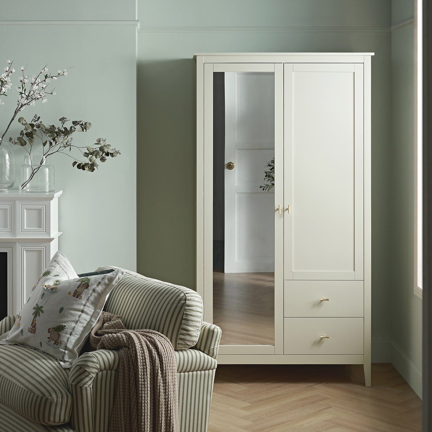 Oakham Mirrored Double Closet, Shaded White