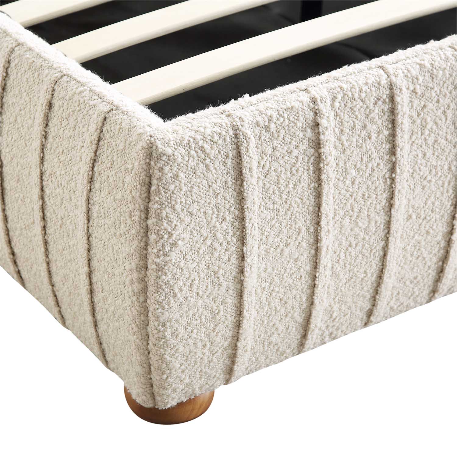 Helia Pleated Ottoman Storage Bed, Beige Boucle