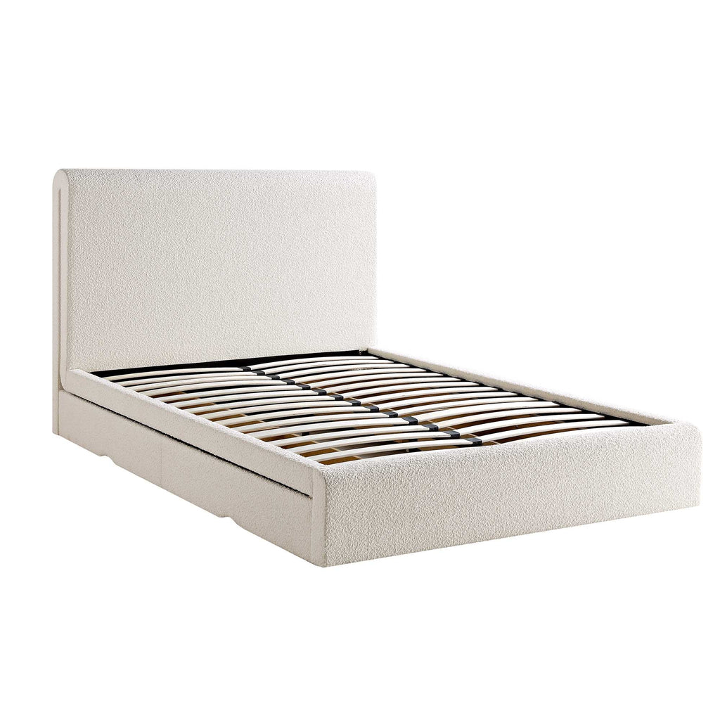 Hampstead Ecru Boucle Curved Bed with 4-Drawer Storage