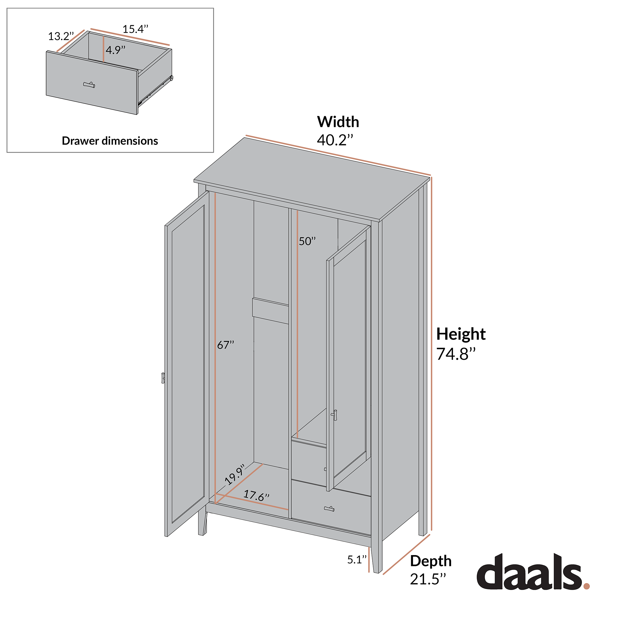Oakham Mirrored Double Closet, Shaded White