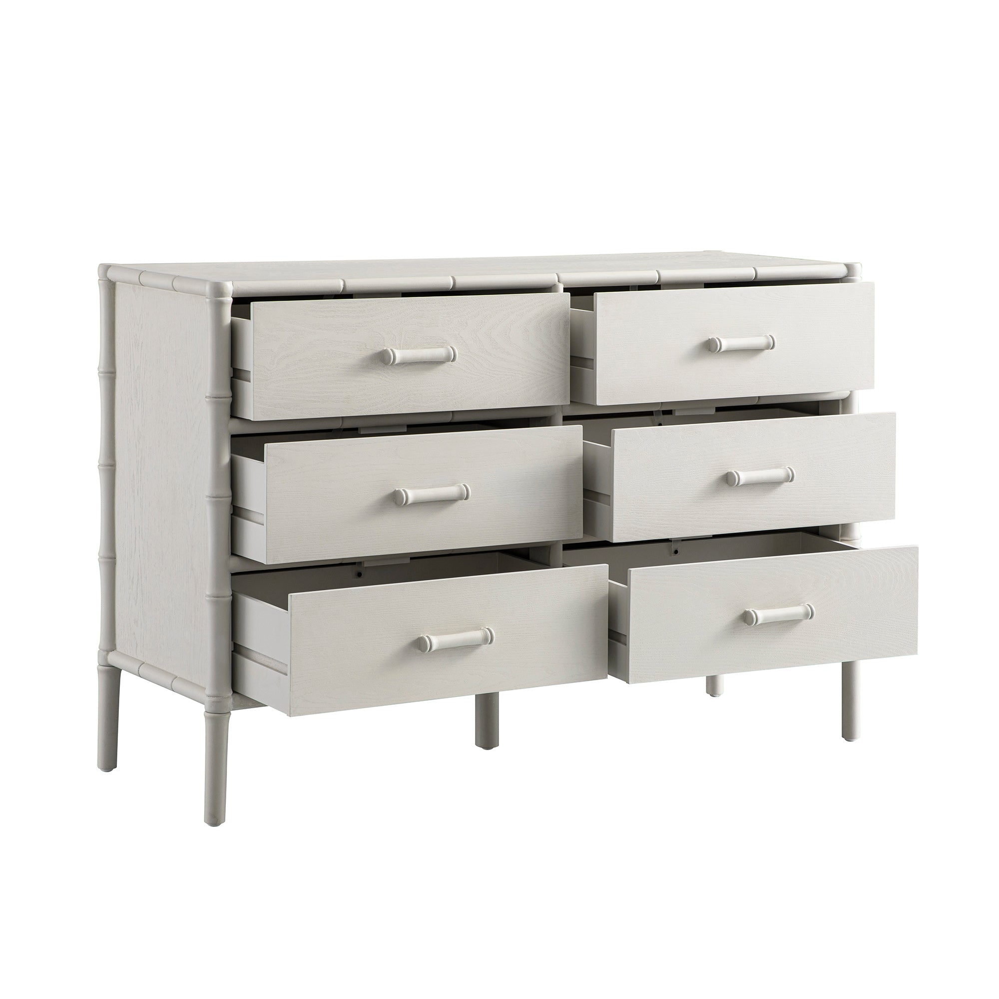 Elstowe Faux Bamboo 6-Drawer Dresser, Shaded White
