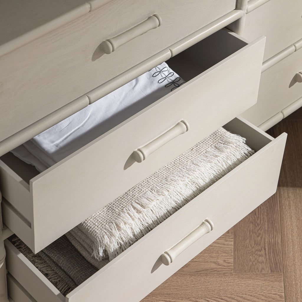 Elstowe Faux Bamboo 6-Drawer Dresser, Shaded White