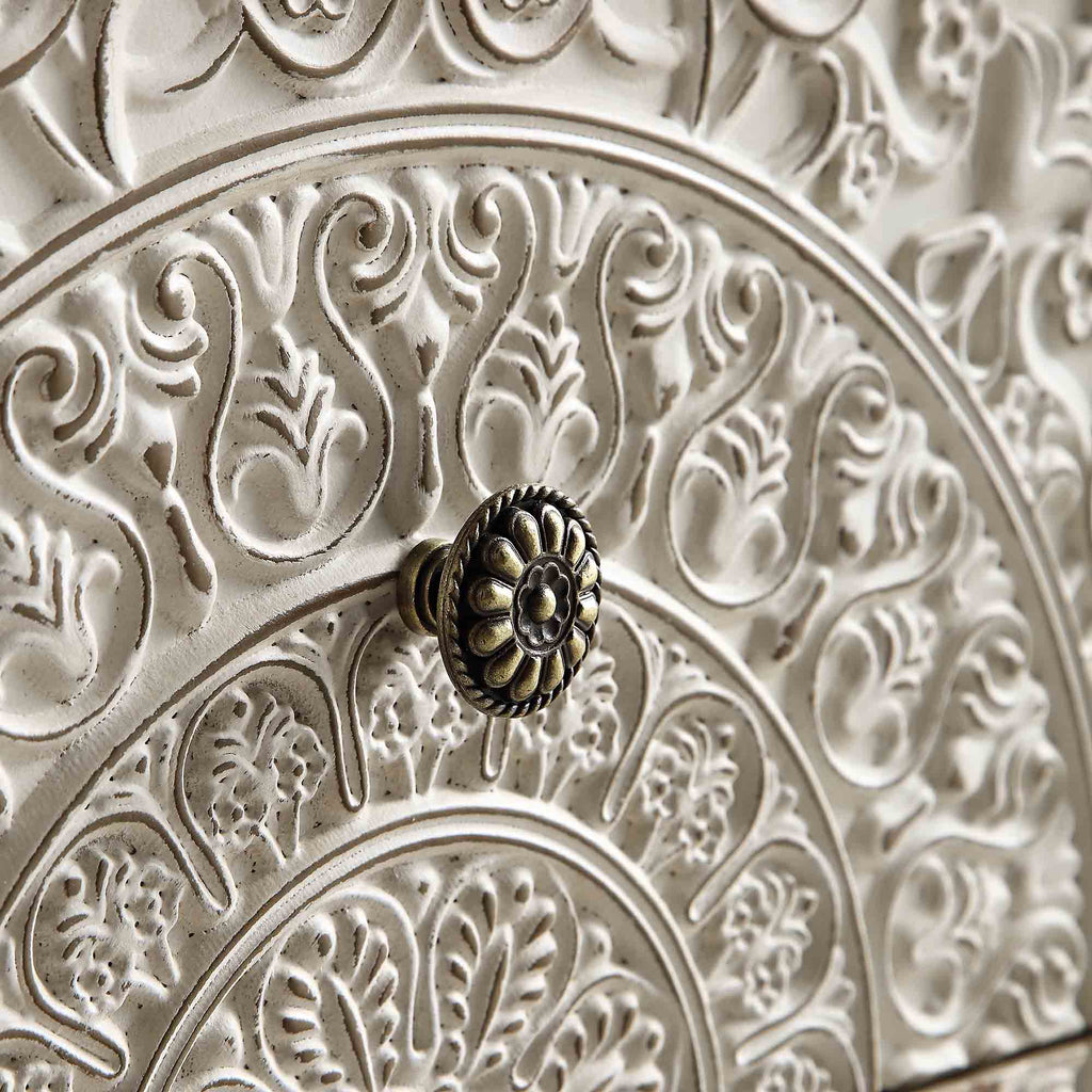 Chantilly Whitewashed Carved 2 Drawer Nightstand