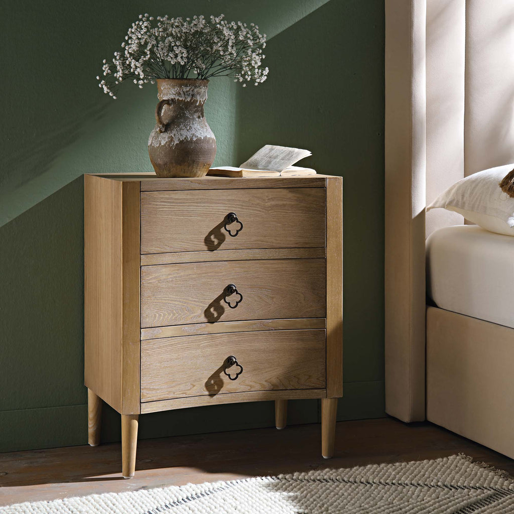 Thalia Concave 3 Drawer Nightstand, Natural