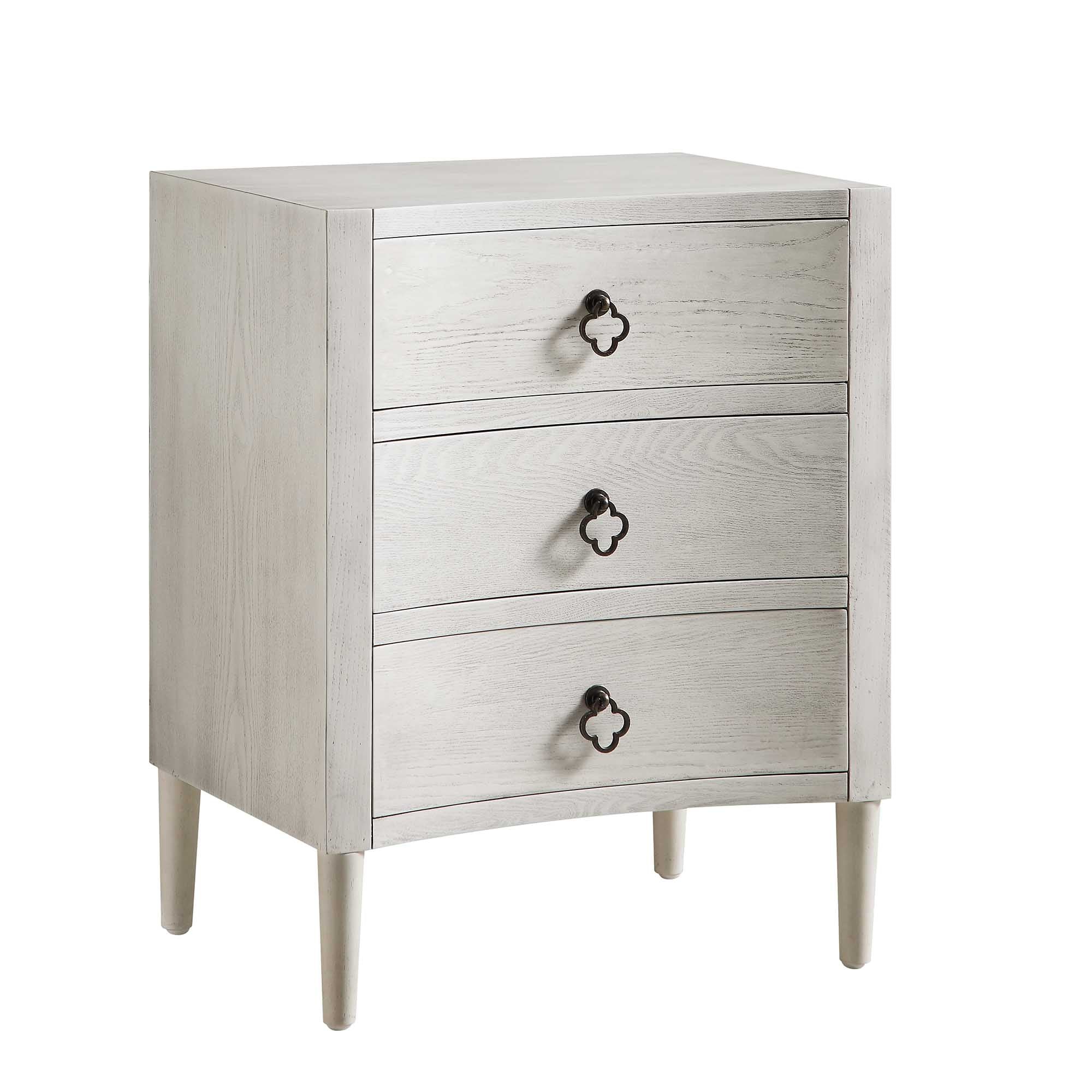 Thalia Concave 3 Drawer Nightstand, Washed White