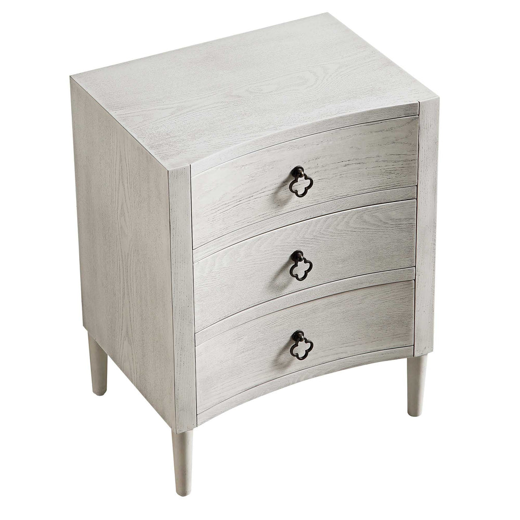 Thalia Concave 3 Drawer Nightstand, Washed White