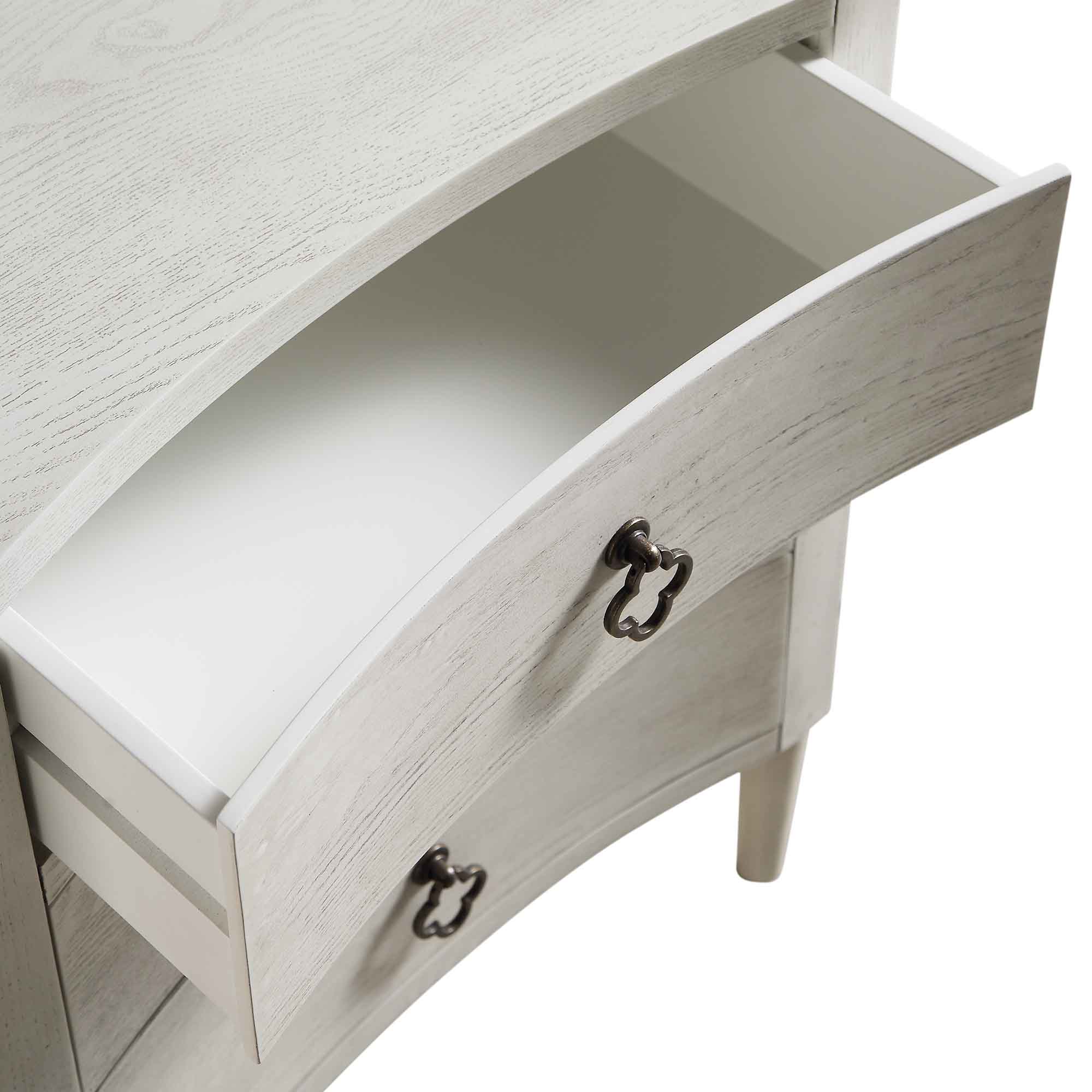 Thalia Concave 3 Drawer Nightstand, Washed White