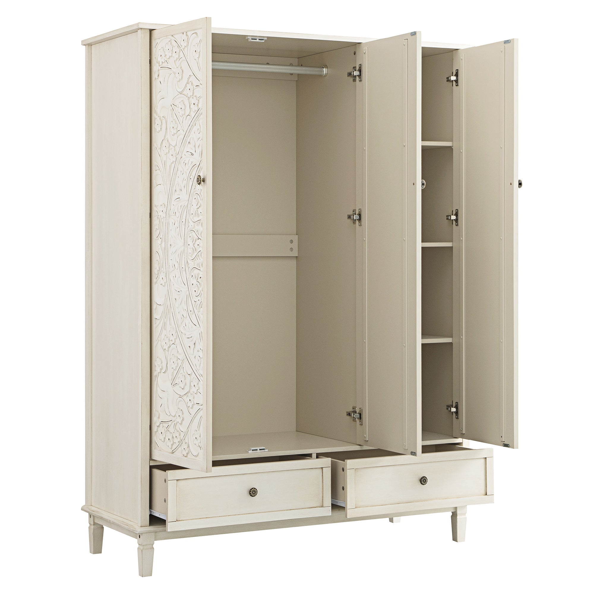 Chantilly Whitewashed Carved Triple Closet