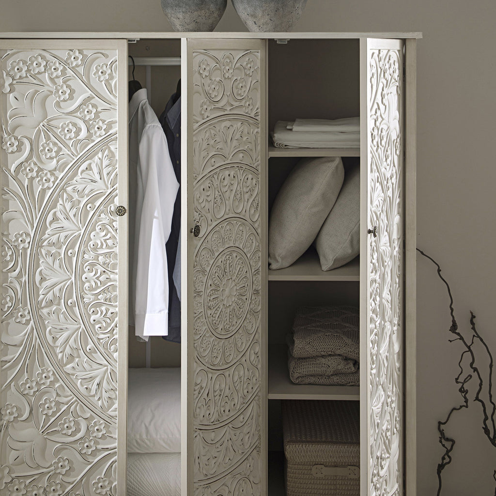 Chantilly Whitewashed Carved Triple Closet